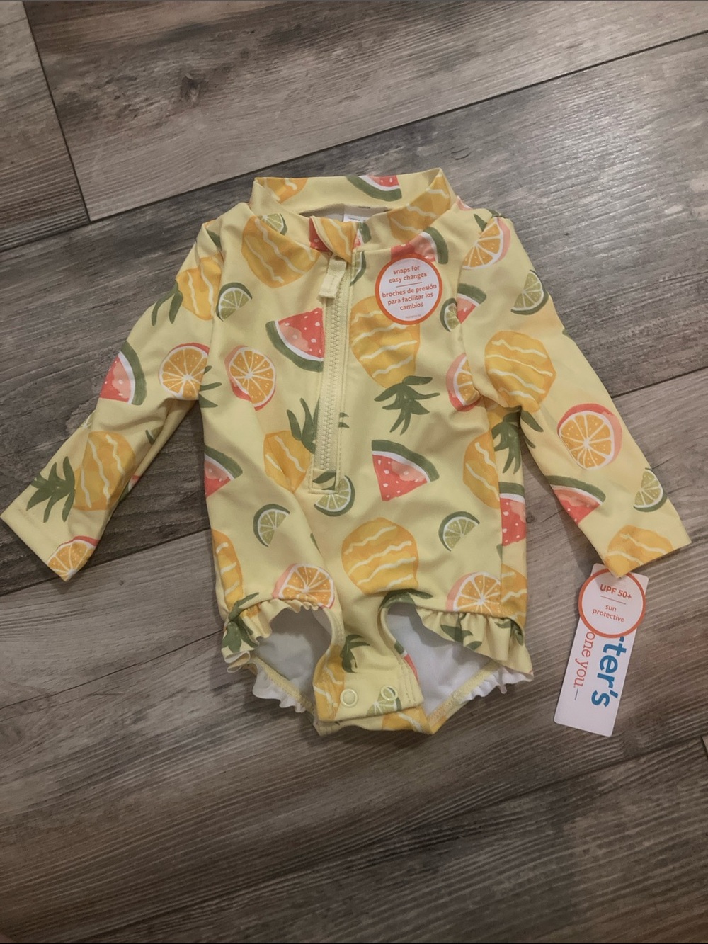Carters Girls Yellow Citrus Zip Bathing Suit NWT Size 3M